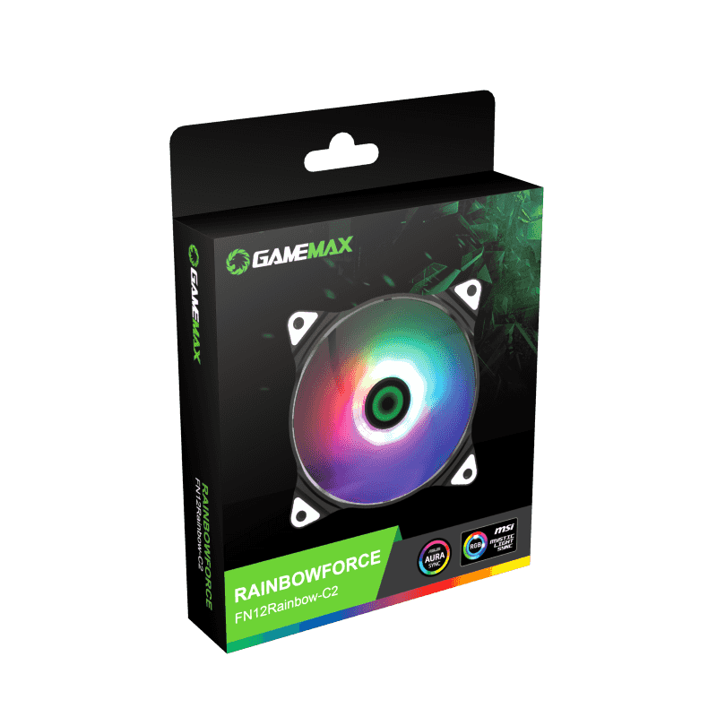 Gamemax FN-12RAINBOW-C2 ARGB 120mm 1100RPM Case Fan - Black Gamemax FN-12RAINBOW-C2 ARGB 120mm 1100RPM Case Fan - Black